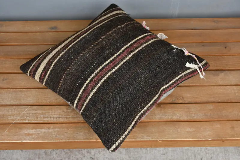 Traditional Pillow Cover, Ikat Pillow Case, Vintage Kilim Throw Pillow, Kilim Cushion Sham, Pillow, 16x16 Brown Cushion, Vintage Pillow - 2