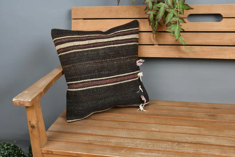 Traditional Pillow Cover, Ikat Pillow Case, Vintage Kilim Throw Pillow, Kilim Cushion Sham, Pillow, 16x16 Brown Cushion, Vintage Pillow - 1