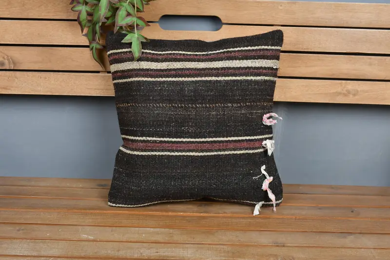 Traditional Pillow Cover, Ikat Pillow Case, Vintage Kilim Throw Pillow, Kilim Cushion Sham, Pillow, 16x16 Brown Cushion, Vintage Pillow - 6