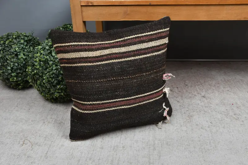 Traditional Pillow Cover, Ikat Pillow Case, Vintage Kilim Throw Pillow, Kilim Cushion Sham, Pillow, 16x16 Brown Cushion, Vintage Pillow - 7