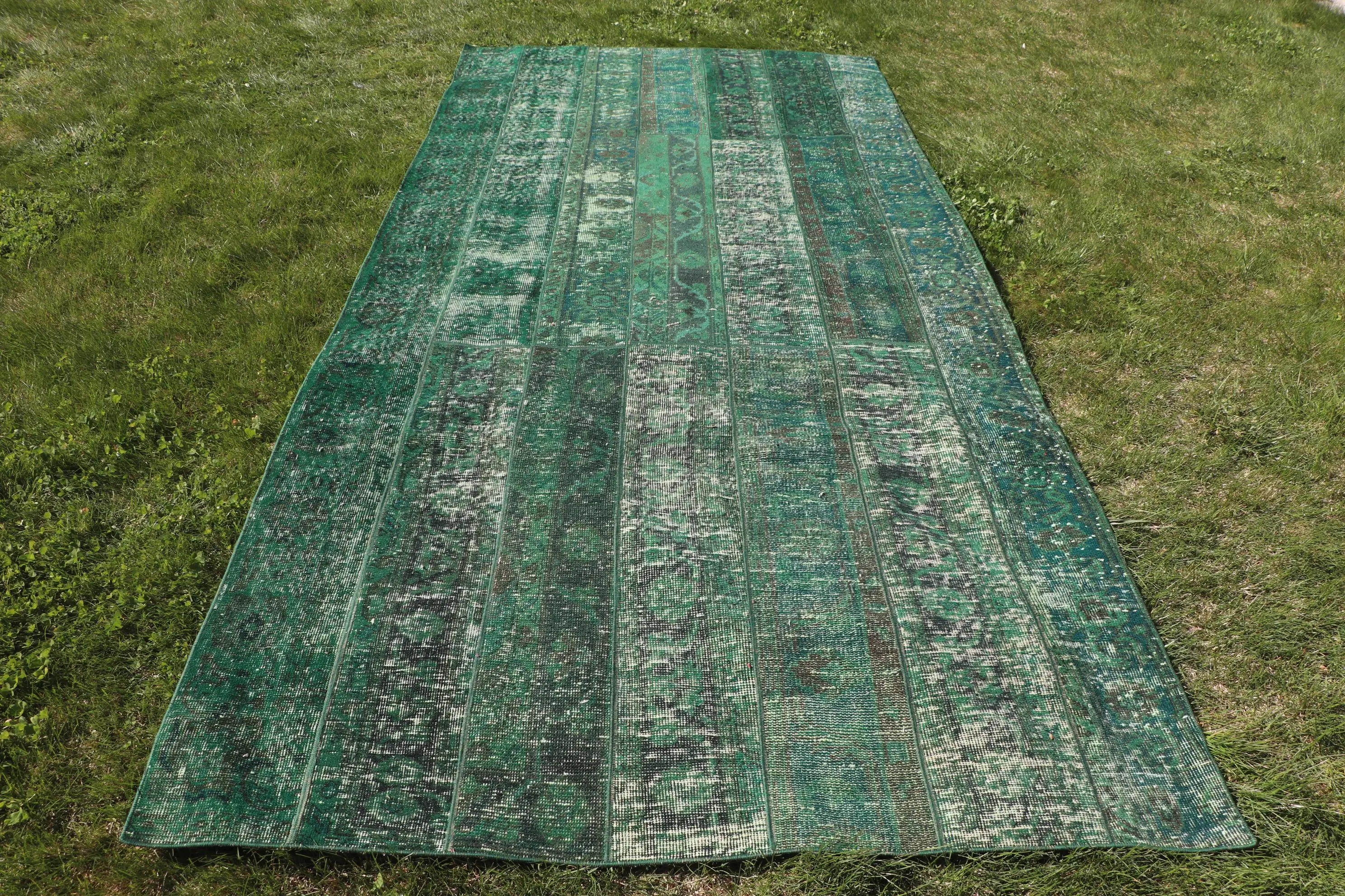 5x10.9 ft Halı, Türk Vintage Halı, Yeşil Mavi Bitkiler ve ağaçlar Yün Halı - 1