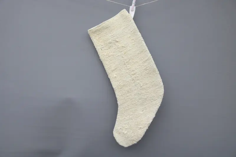 Beige Christmas Stocking with Ornaments, Festive Holiday Stocking