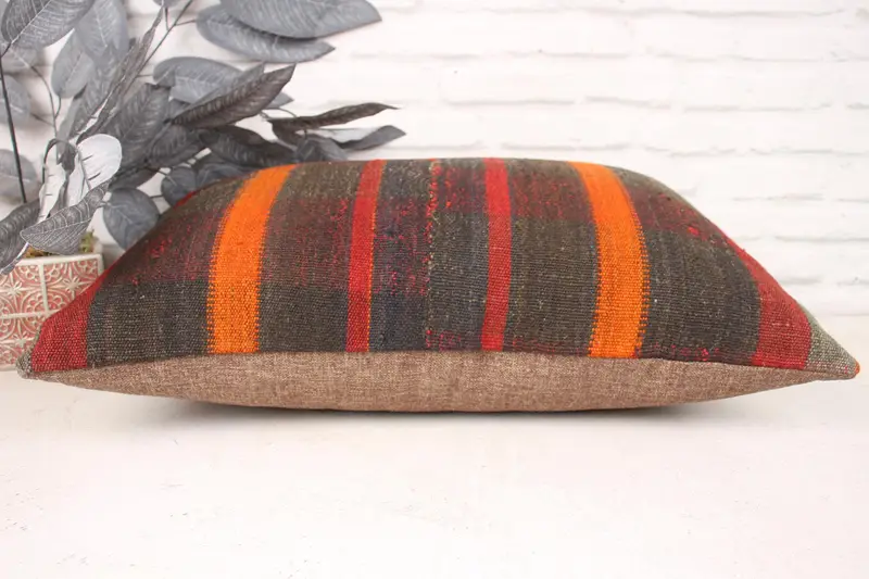 Pillow Cover, 16x24 Orange Cushion Case, Boho Pillow, Vintage Kilim Pillow, Tribal Cushion, Interior Designer Pillow, Knitted Pillow Case - 6