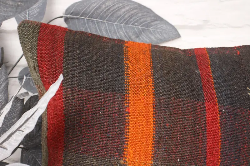 Pillow Cover, 16x24 Orange Cushion Case, Boho Pillow, Vintage Kilim Pillow, Tribal Cushion, Interior Designer Pillow, Knitted Pillow Case - 2