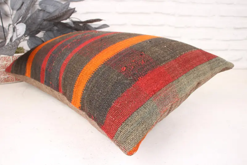 Pillow Cover, 16x24 Orange Cushion Case, Boho Pillow, Vintage Kilim Pillow, Tribal Cushion, Interior Designer Pillow, Knitted Pillow Case - 7