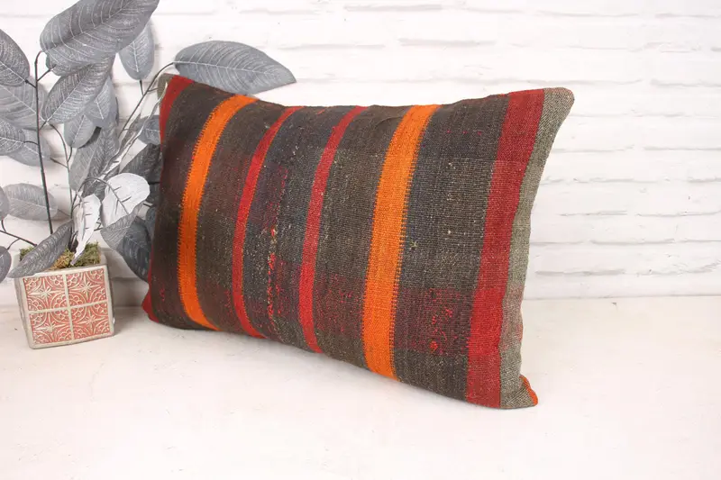 Pillow Cover, 16x24 Orange Cushion Case, Boho Pillow, Vintage Kilim Pillow, Tribal Cushion, Interior Designer Pillow, Knitted Pillow Case - 5