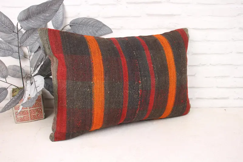 Pillow Cover, 16x24 Orange Cushion Case, Boho Pillow, Vintage Kilim Pillow, Tribal Cushion, Interior Designer Pillow, Knitted Pillow Case - 4