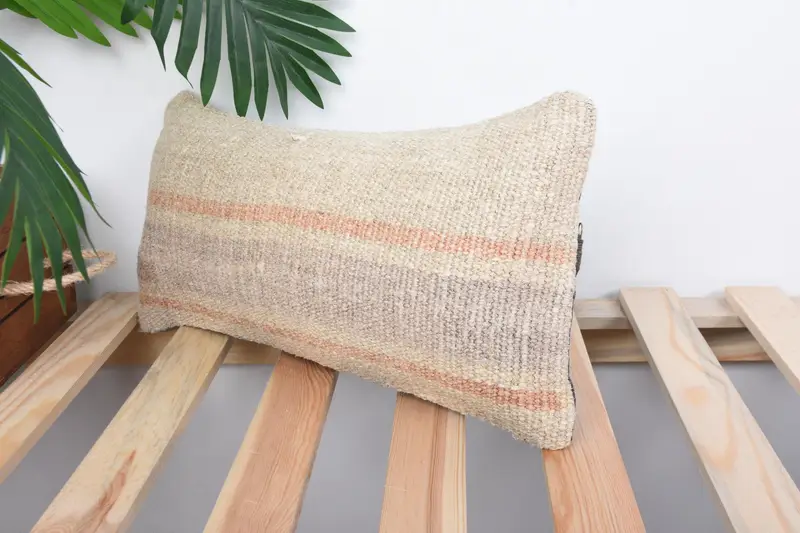 Kilim Cushion Sham, Boho Pillow Sham Cover, 8x16 Beige Pillow Case, Accent Throw Cushion Case, Pillow Sham, Antique Pillows, One Of A Kind Cushion - 5