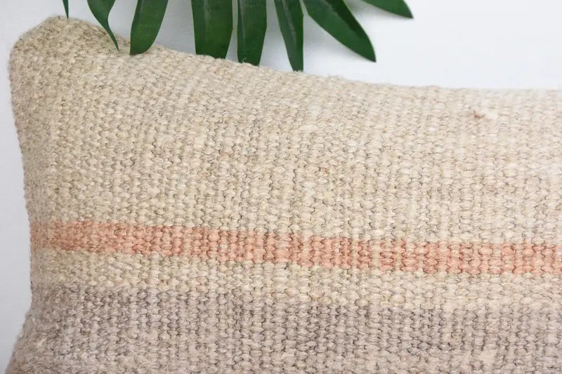 Kilim Cushion Sham, Boho Pillow Sham Cover, 8x16 Beige Pillow Case, Accent Throw Cushion Case, Pillow Sham, Antique Pillows, One Of A Kind Cushion - 2