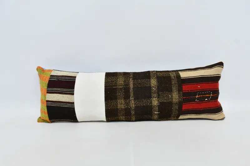 Cushion Case, Vintage Kilim Throw Pillow, Sofa Cushion, Interior Designer Pillow, Boho Pillow Sham Cover, 12x36 Brown Cushion Cover - 1