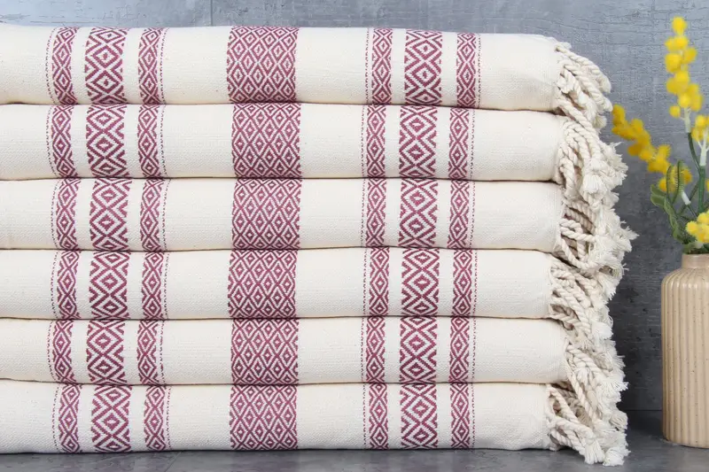 Organic Cotton Towels Beige Diamond Peshtemal, 36x71 Inches