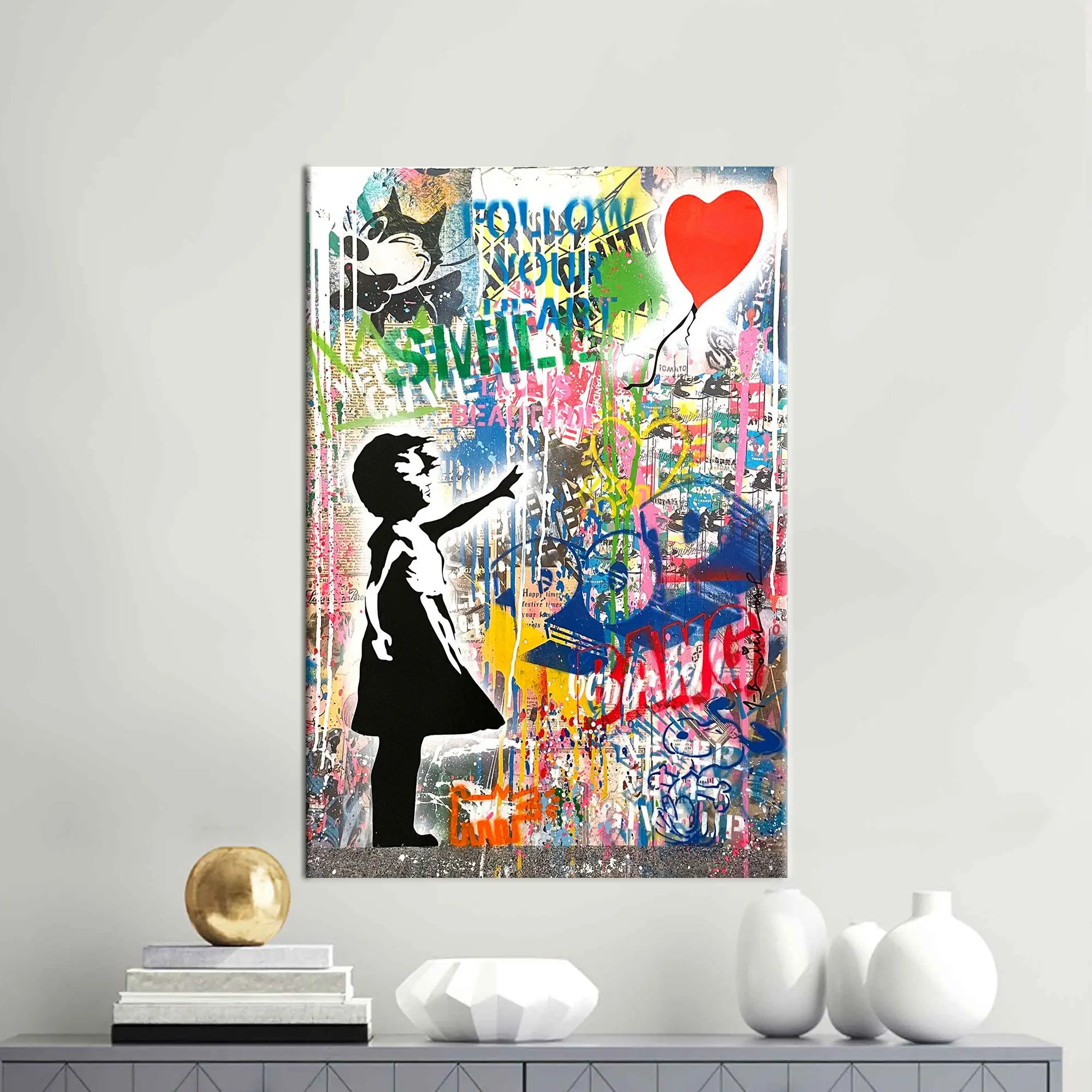 Modern Banksy Balloon Girl Canvas Print - Abstract Art - 1