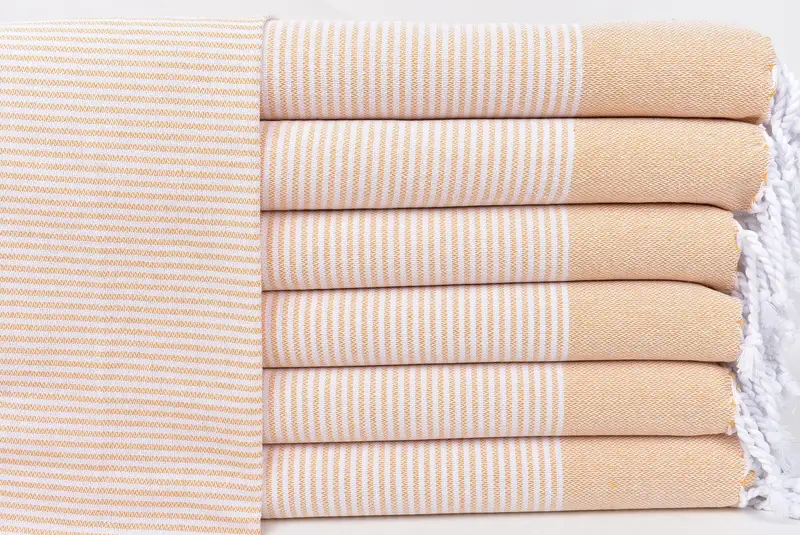 Personalized Turkish Towel Mustard Hand Towel Beige Stripes, 18x40 Inches