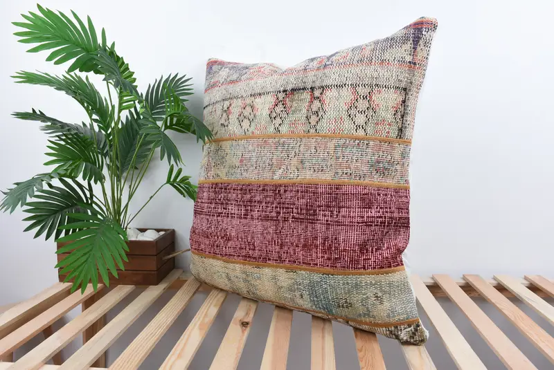 Wool Kilim Pillow Cushion, Kilim Cushion Sham, Pillow for Couch, 28x28 Red Pillow Case, Turkish Kilim Pillow, Lounge Throw Pillow Cover, Pillow - 5