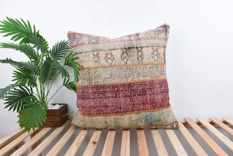 Wool Kilim Pillow Cushion, Kilim Cushion Sham, Pillow for Couch, 28x28 Red Pillow Case, Turkish Kilim Pillow, Lounge Throw Pillow Cover, Pillow - 1