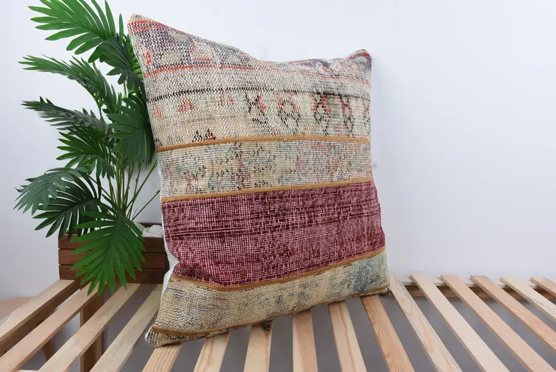 Wool Kilim Pillow Cushion, Kilim Cushion Sham, Pillow for Couch, 28x28 Red Pillow Case, Turkish Kilim Pillow, Lounge Throw Pillow Cover, Pillow - 4
