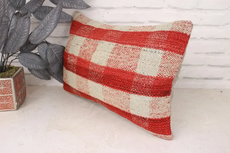 Ethnic Pillow Cover Pillow Sham, Boho Pillow Sham Cover, 12x20 Red Pillow, Pillow Case, Boho Pillow, Vintage Kilim Throw Pillow - 4