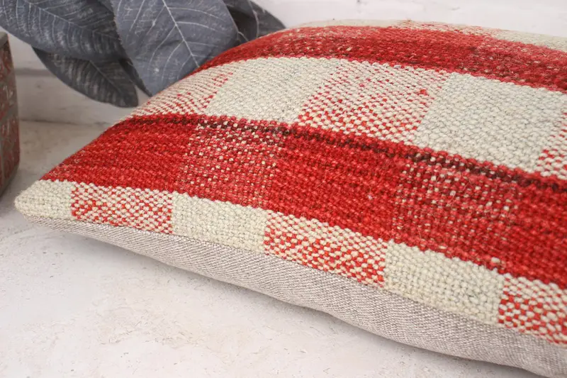 Ethnic Pillow Cover Pillow Sham, Boho Pillow Sham Cover, 12x20 Red Pillow, Pillow Case, Boho Pillow, Vintage Kilim Throw Pillow - 6