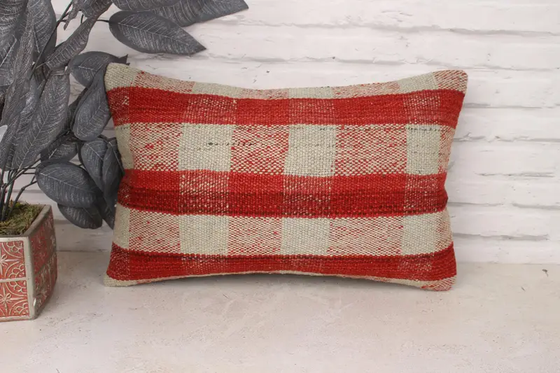 Ethnic Pillow Cover Pillow Sham, Boho Pillow Sham Cover, 12x20 Red Pillow, Pillow Case, Boho Pillow, Vintage Kilim Throw Pillow - 1