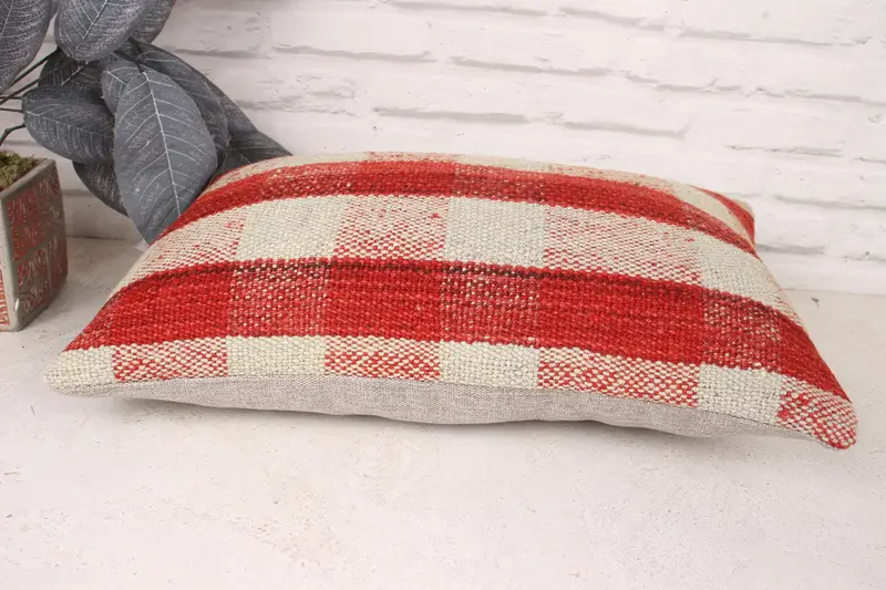 Ethnic Pillow Cover Pillow Sham, Boho Pillow Sham Cover, 12x20 Red Pillow, Pillow Case, Boho Pillow, Vintage Kilim Throw Pillow - 5