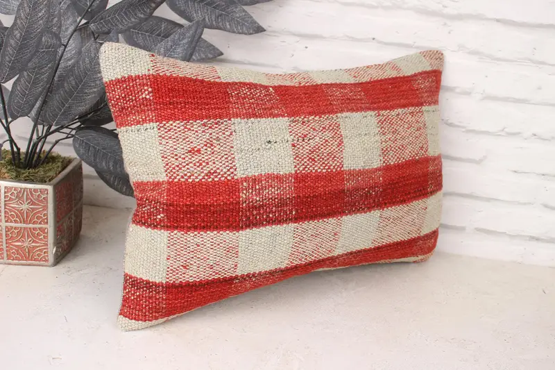 Ethnic Pillow Cover Pillow Sham, Boho Pillow Sham Cover, 12x20 Red Pillow, Pillow Case, Boho Pillow, Vintage Kilim Throw Pillow - 3