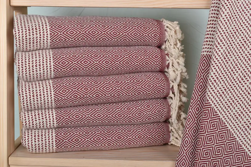 Burgundy Boho Beach Towel, Organic Cotton/Linen, 40x71 Inches