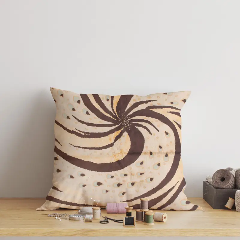 Handgefertigtes besticktes Kissen, Vintage Beige Braunes Kissen