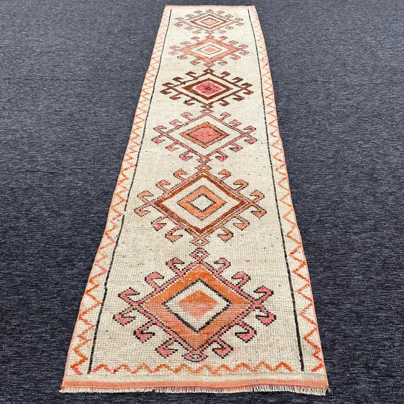 Bej ve Turuncu Patchwork Halı, 0,3x11,7 ft Şık Dekor