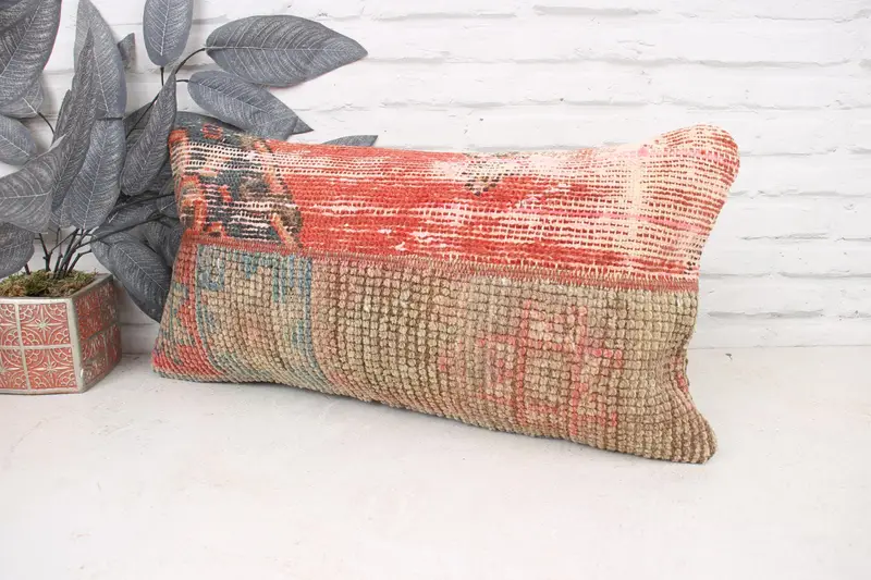 Pillow for Sofa, Cushion Case, Sofa Cushion Case, Pillow for Couch, 12x24 Red Cushion Cover, Armchair Pillow Cover, Antique Pillows, Cotton Pillow - 4