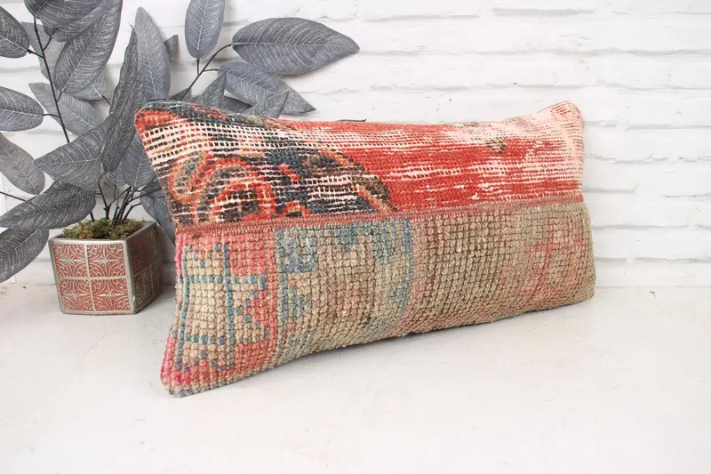 Pillow for Sofa, Cushion Case, Sofa Cushion Case, Pillow for Couch, 12x24 Red Cushion Cover, Armchair Pillow Cover, Antique Pillows, Cotton Pillow - 3
