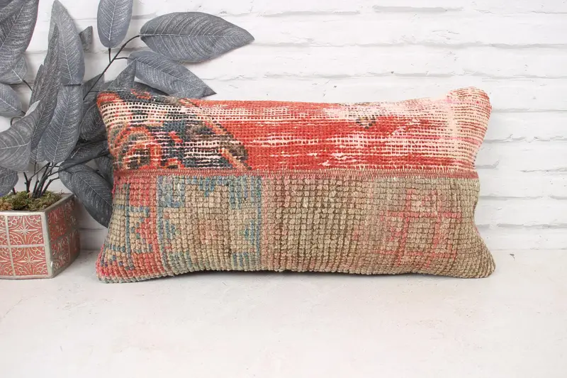 Pillow for Sofa, Cushion Case, Sofa Cushion Case, Pillow for Couch, 12x24 Red Cushion Cover, Armchair Pillow Cover, Antique Pillows, Cotton Pillow - 1