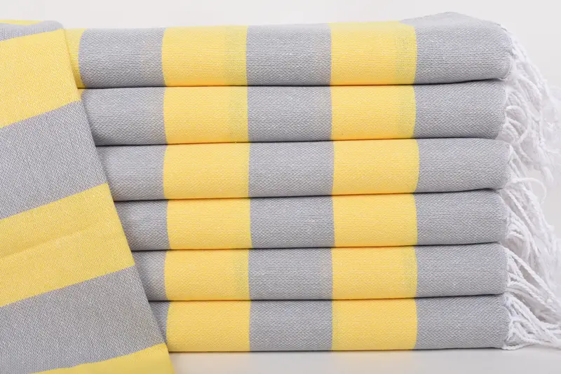 Handwoven Dish Towel Gray-Yellow Striped, Organic Cotton, 18x40 Inches