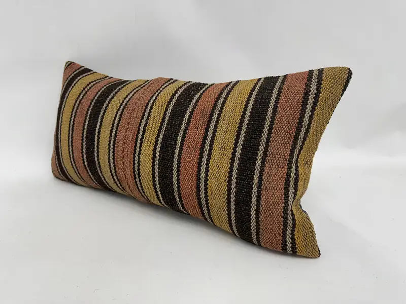 Yastık Sham, İç Tasarımcı Yastığı, 12x24 Kahverengi Yastık Örtüsü, Kilim Yastığı Kapağı, Otantik Yastık Sham, Etnik Kilim Halı Yastığı - 4