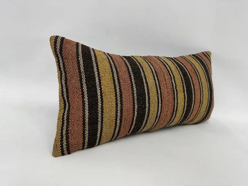 Yastık Sham, İç Tasarımcı Yastığı, 12x24 Kahverengi Yastık Örtüsü, Kilim Yastığı Kapağı, Otantik Yastık Sham, Etnik Kilim Halı Yastığı - 3