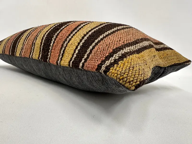 Yastık Sham, İç Tasarımcı Yastığı, 12x24 Kahverengi Yastık Örtüsü, Kilim Yastığı Kapağı, Otantik Yastık Sham, Etnik Kilim Halı Yastığı - 6