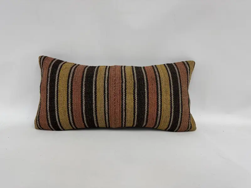 Yastık Sham, İç Tasarımcı Yastığı, 12x24 Kahverengi Yastık Örtüsü, Kilim Yastığı Kapağı, Otantik Yastık Sham, Etnik Kilim Halı Yastığı - 1