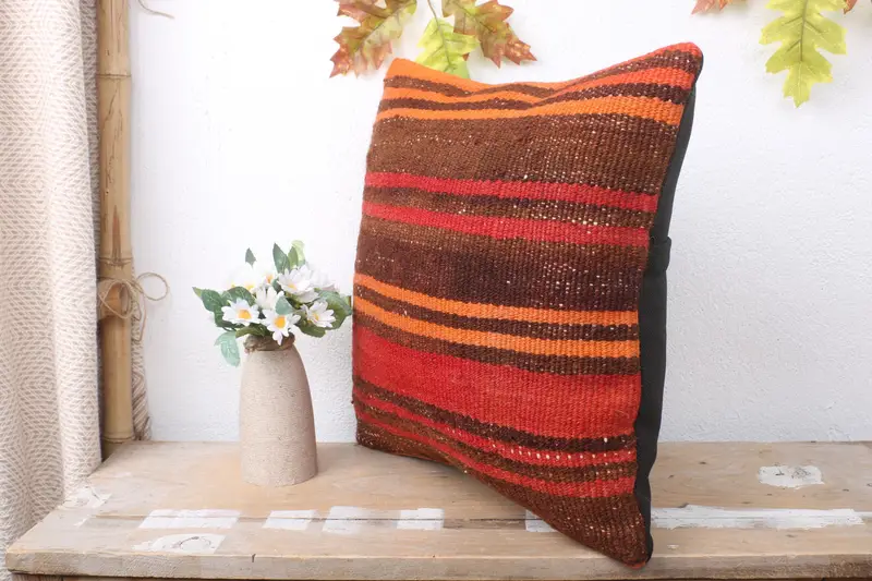 Vintage Kilim Pillow, Pillow for Sofa, Kilim Cushion Sham, Authentic Cushion, 16x16 Red Cushion Cover, Cushion Cover, Vintage Throw Cushion Case - 4