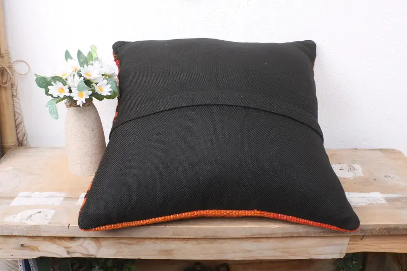 Vintage Kilim Pillow, Pillow for Sofa, Kilim Cushion Sham, Authentic Cushion, 16x16 Red Cushion Cover, Cushion Cover, Vintage Throw Cushion Case - 7