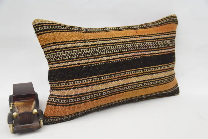 Antique Pillows, Cotton Pillow Sham, Pillow Cover, 12x20 Orange Cushion Case, Home Decor Pillow, Vintage Kilim Pillow - 2