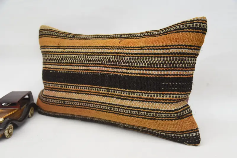 Antique Pillows, Cotton Pillow Sham, Pillow Cover, 12x20 Orange Cushion Case, Home Decor Pillow, Vintage Kilim Pillow - 3