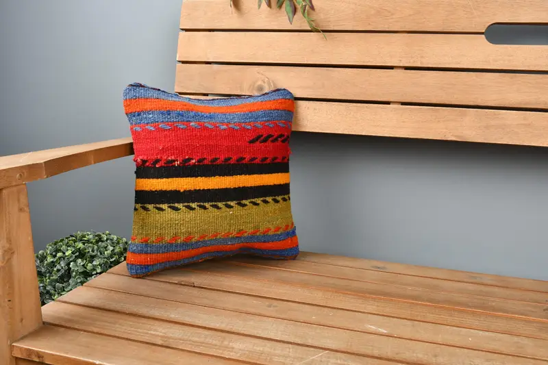 Nomadic Pillow, Pillow, Vintage Kilim Throw Pillow, Handmade Throw Cushion Cover, Kilim Pillow Cover, Turkish Pillow, 12x12 Red Pillow Case - 1
