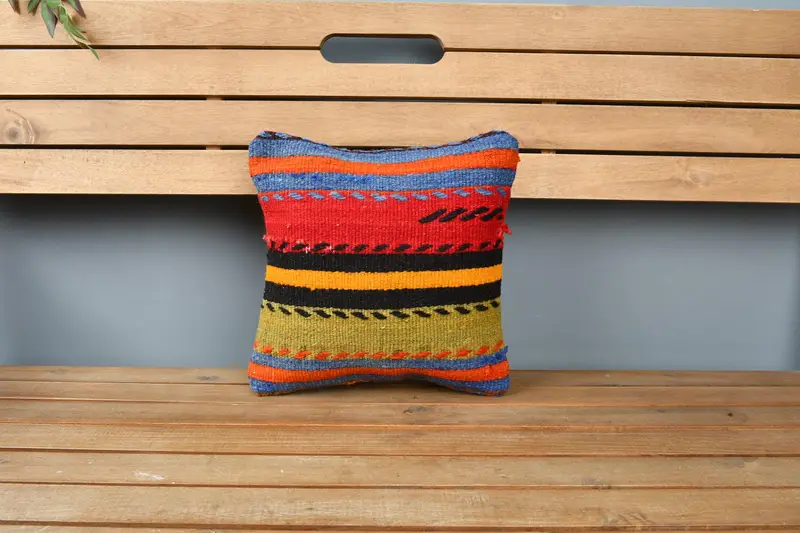 Nomadic Pillow, Pillow, Vintage Kilim Throw Pillow, Handmade Throw Cushion Cover, Kilim Pillow Cover, Turkish Pillow, 12x12 Red Pillow Case - 6