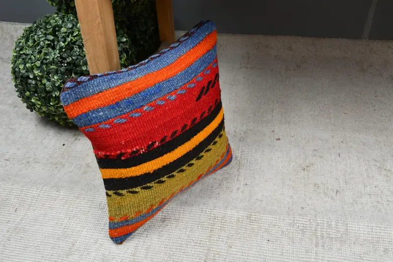 Nomadic Pillow, Pillow, Vintage Kilim Throw Pillow, Handmade Throw Cushion Cover, Kilim Pillow Cover, Turkish Pillow, 12x12 Red Pillow Case - 7