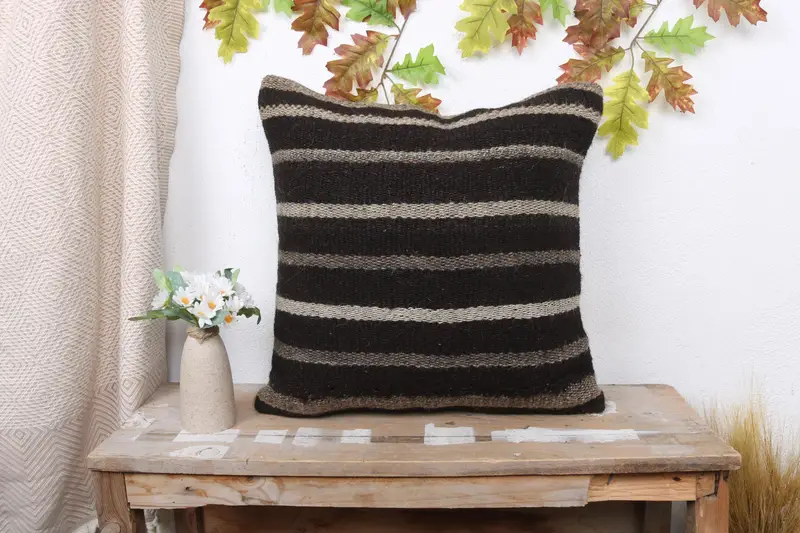 Handmade Kilim Cushion, Antique Pillows, Interior Designer Pillow, Retro Pillow Cover, Pillow Cover, 20x20 Brown Pillow Case - 1