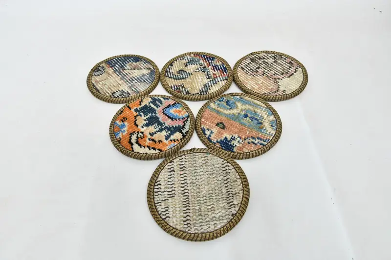 Posavasos redondos bohemios azules y naranjas, elegantes posavasos de mesa étnicos