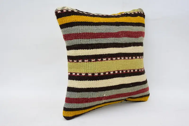 Kilim Pillow, Turkish Bench Cushion Cover, 12x12 Beige Pillow Sham, Boho Pillow, Ikat Cushion Cover, Pillow Sham, Turkish Pillow - 2