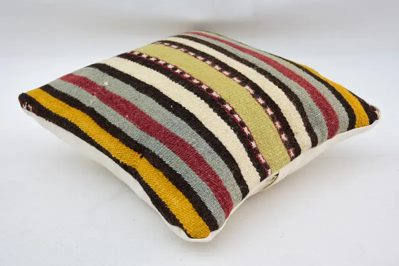 Kilim Pillow, Turkish Bench Cushion Cover, 12x12 Beige Pillow Sham, Boho Pillow, Ikat Cushion Cover, Pillow Sham, Turkish Pillow - 6