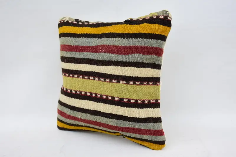 Kilim Pillow, Turkish Bench Cushion Cover, 12x12 Beige Pillow Sham, Boho Pillow, Ikat Cushion Cover, Pillow Sham, Turkish Pillow - 3