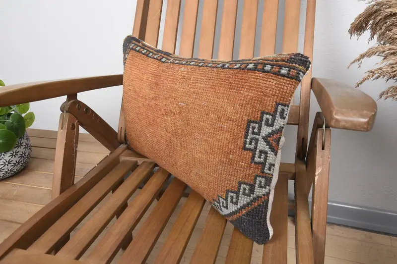 Pillow for Couch, Cushion, Kilim Cushion Sham, Office Chair Cushion Cover, 12x20 Orange Pillow Cover, Ethnical Kilim Rug Pillow - 3