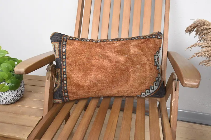 Pillow for Couch, Cushion, Kilim Cushion Sham, Office Chair Cushion Cover, 12x20 Orange Pillow Cover, Ethnical Kilim Rug Pillow - 1
